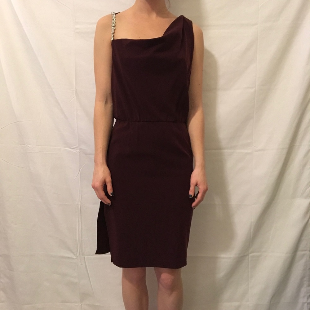 Alice + Olivia Deep Red Jeweled Strap Party Dress